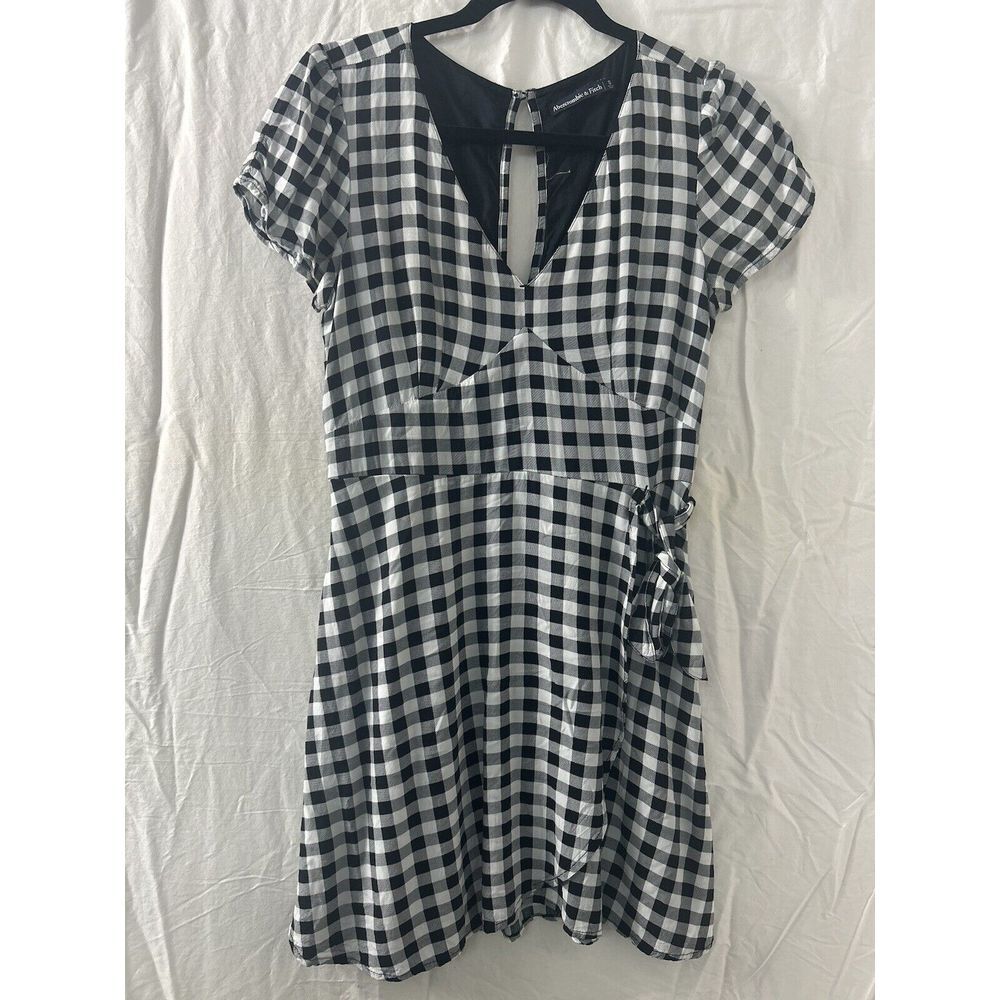 Abercrombie Fitch Black White Gingham Dress Short Sleeve Keyhole Tie Waist S